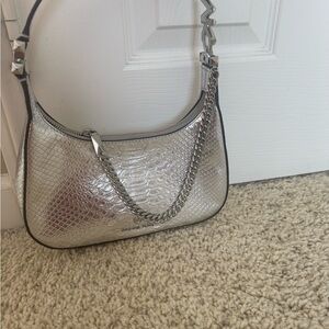 Michael Kors Silver Textured Shoulder Bag